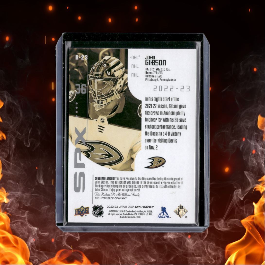 2022-23 Upper Deck SPx John Gibson Auto #R-23