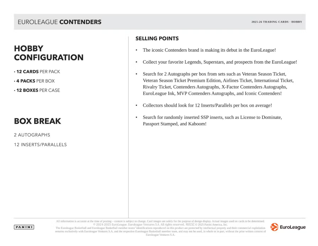 2025-26 Panini Contenders EuroLeague Basketball Hobby Box