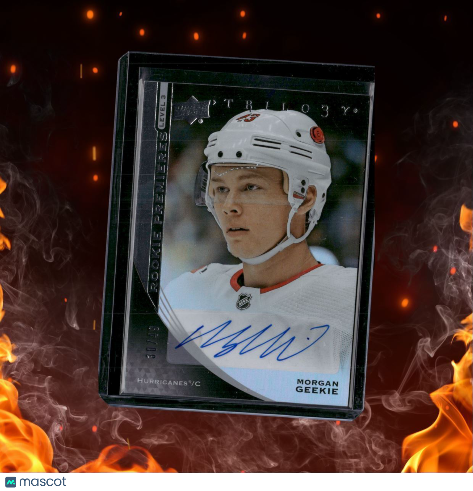 2020-21 Upper Deck Trilogy Morgan Geekie Rookie Premieres Level 3 Auto 30/49