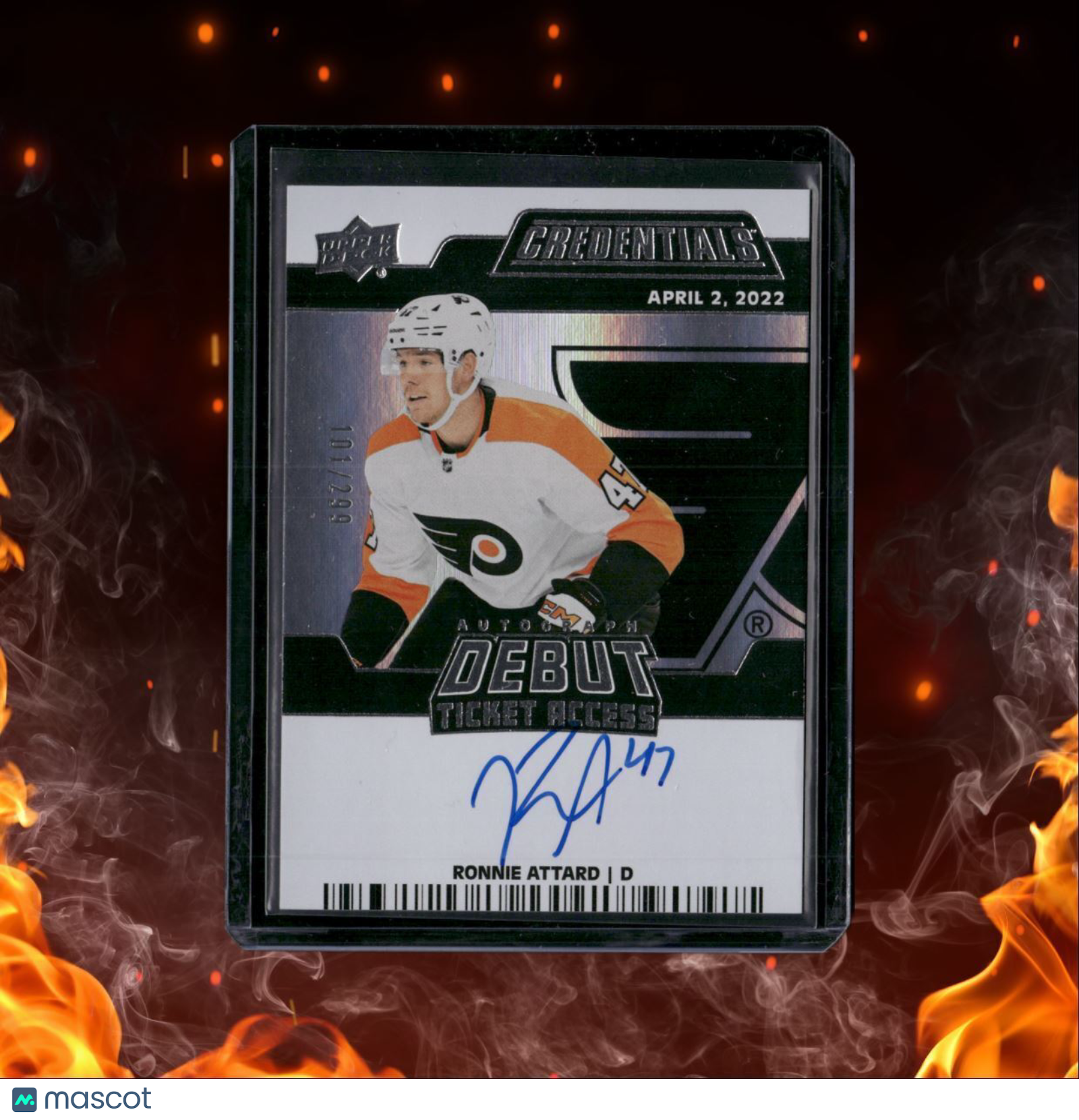 2022-23 Upper Deck Credentials Ronnie Attard Debut Ticket Access Rookie Auto