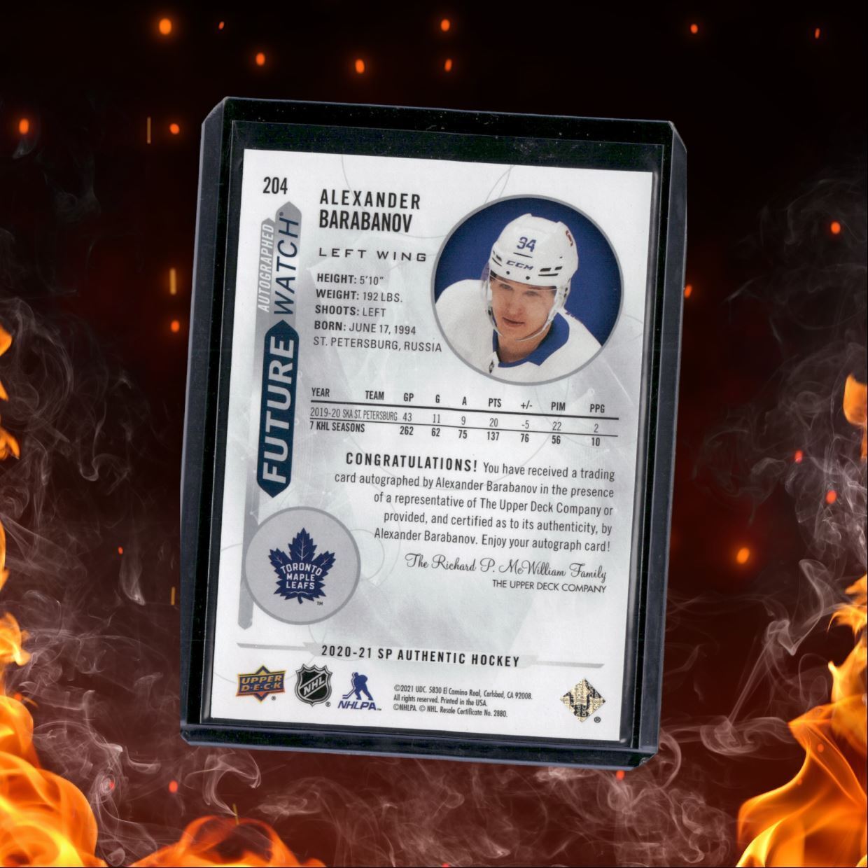 2020-21 SP Authentic Alexander Barabanov Future Watch Rookie Auto 670/999 #204
