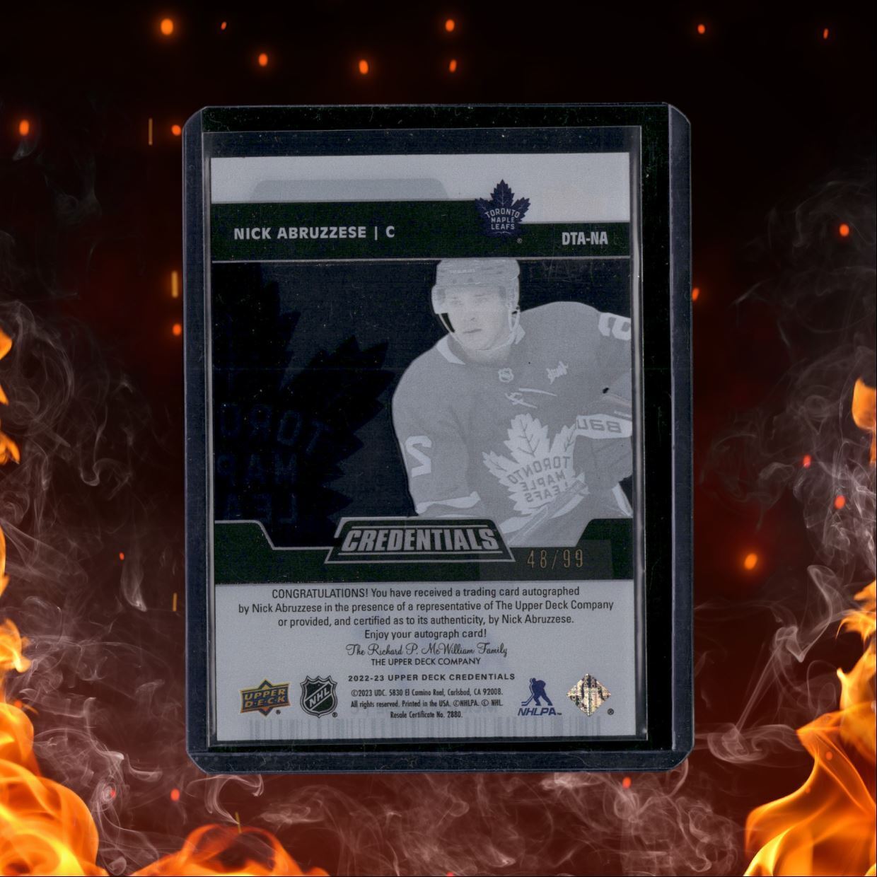 2022-23 Upper Deck Credentials Nick Abruzzese Debut Access Acetate Rookie Auto