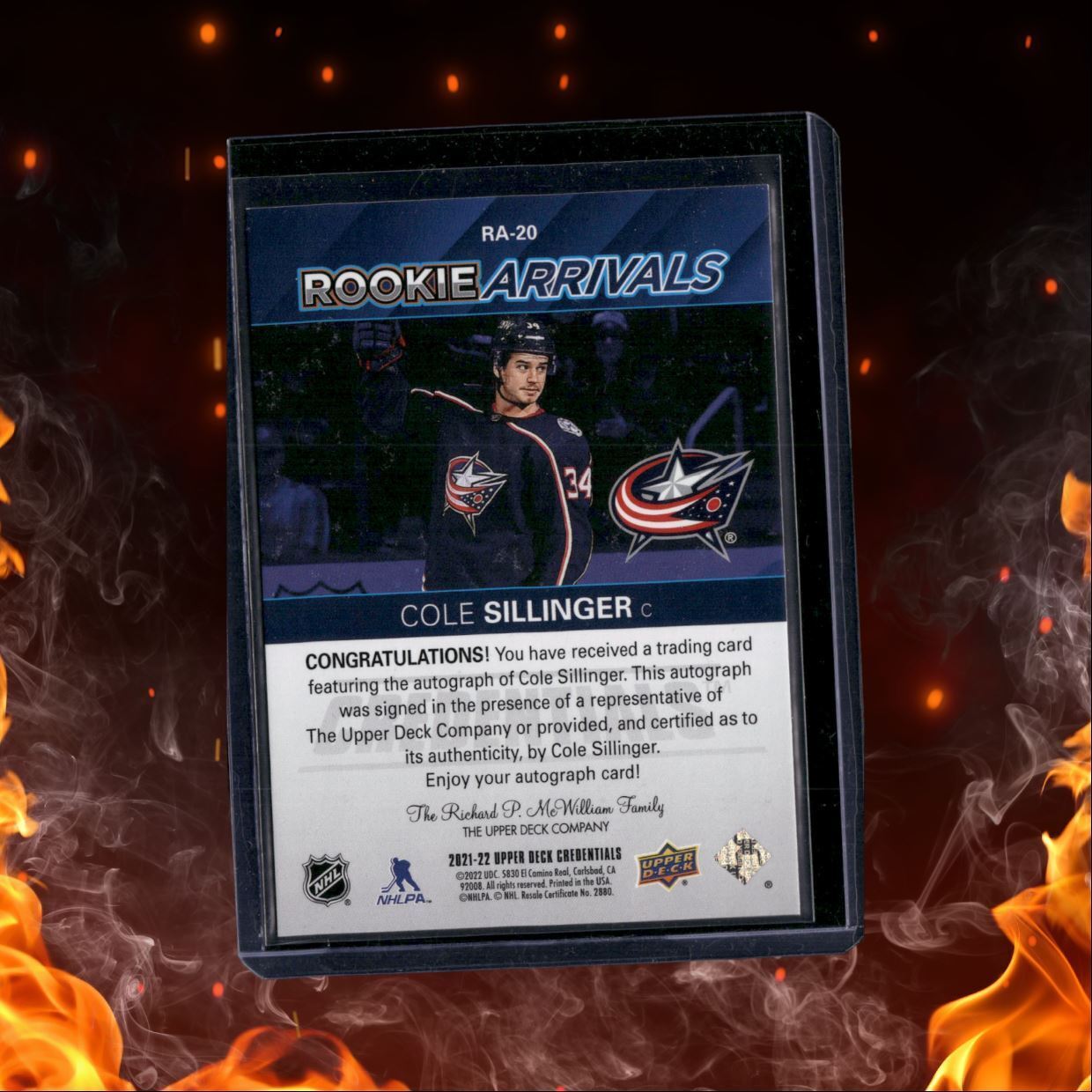 2021-22 Upper Deck Credentials Cole Sillinger Arrivals Rookie Auto #RA-20