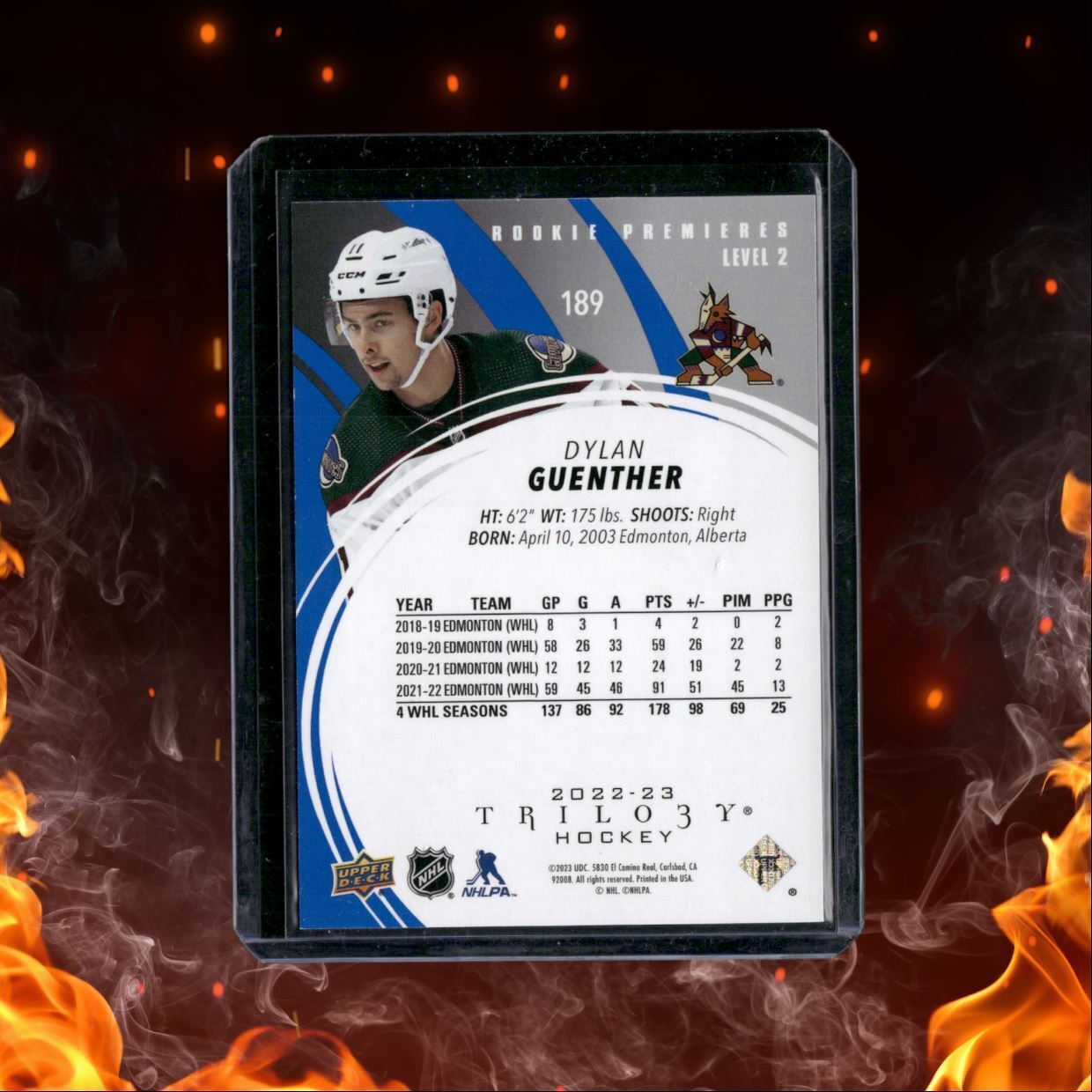 2022-23 Upper Deck Trilogy Dylan Guenther Level 2 Blue Premieres Rookie 05/99