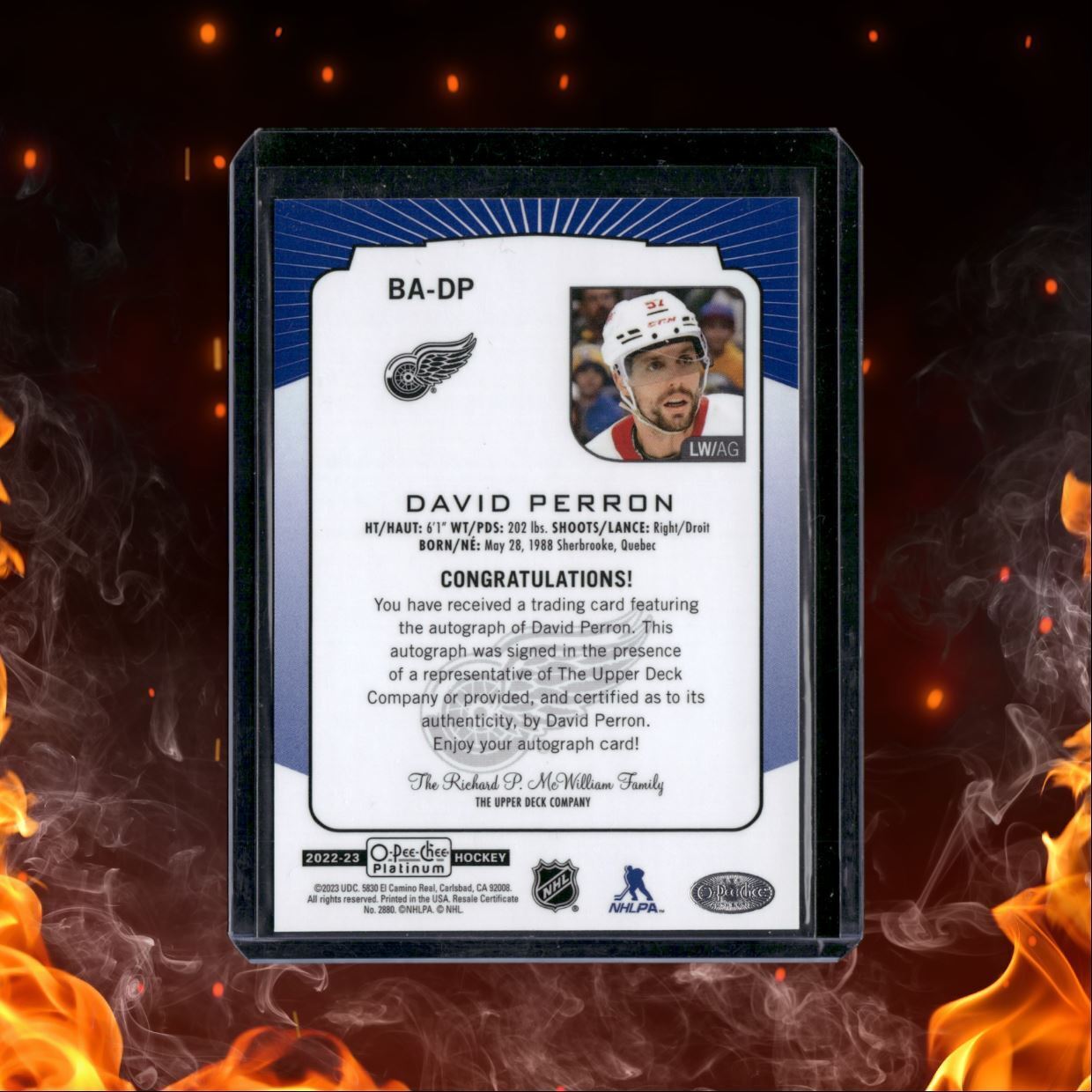 2022-23 O-Pee-Chee Platinum David Perron Blue Auto #BA-DP