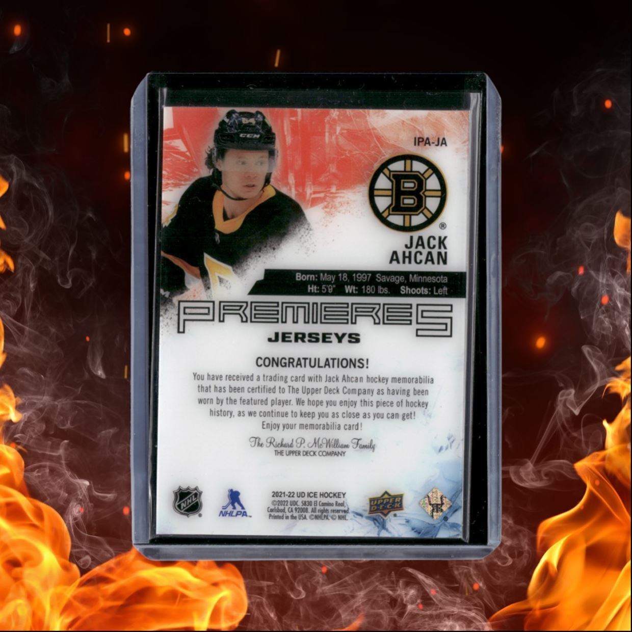 2021-22 Upper Deck Ice Jack Ahcan Premieres Jersey Rookie #IPA-JA