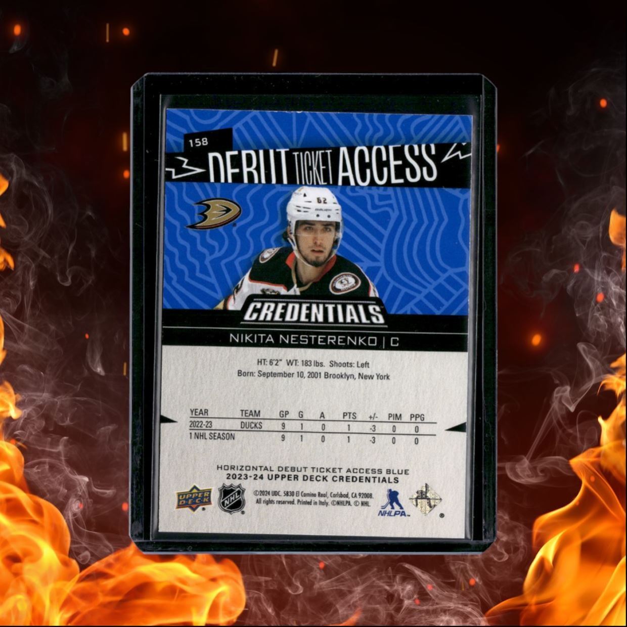 2023-24 Upper Deck Credentials Nikita Nesterenko Debut Ticket Blue Rookie 17/49