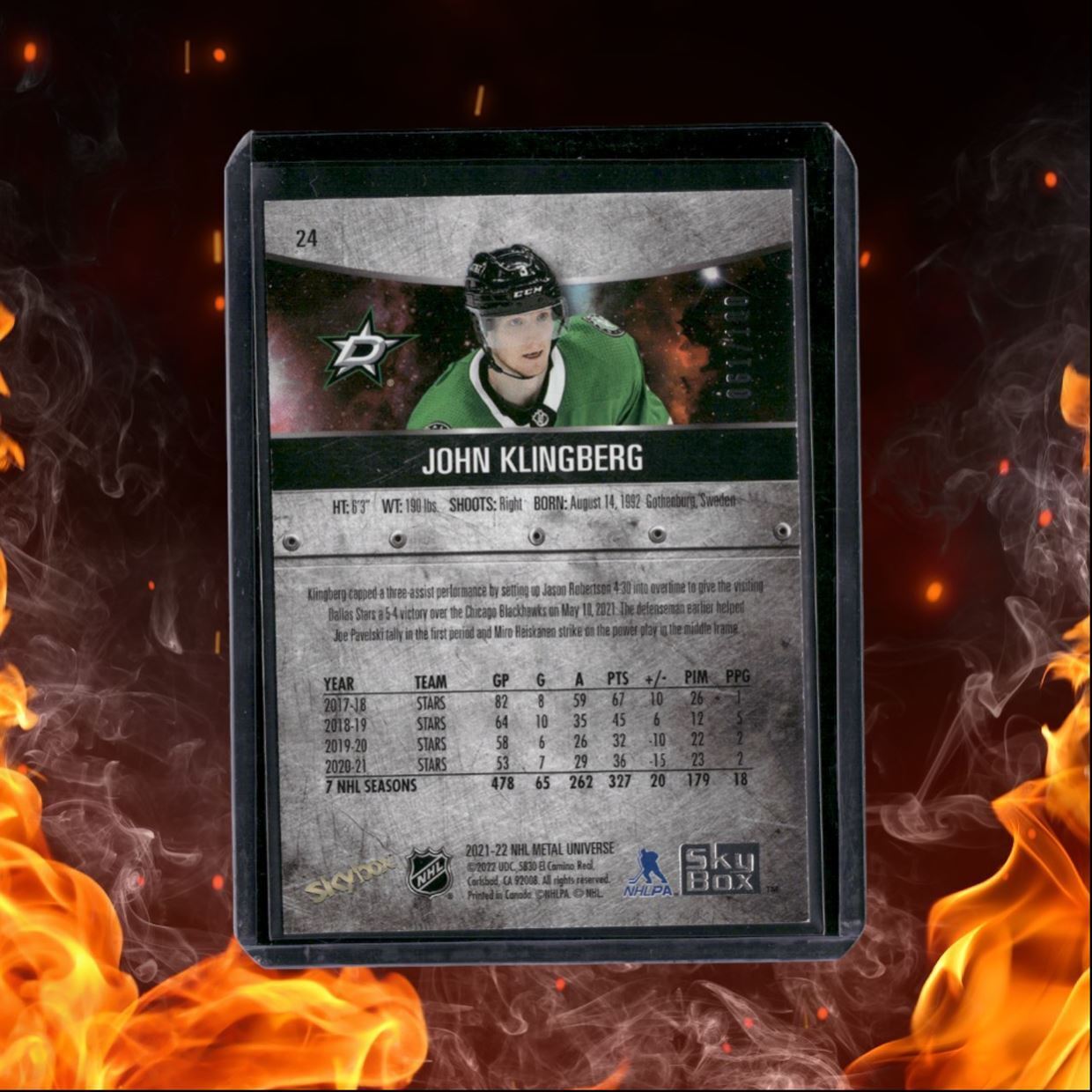 2021-22 SkyBox Metal Universe John Klingberg Red Precious Metal Gems 061/100 #24