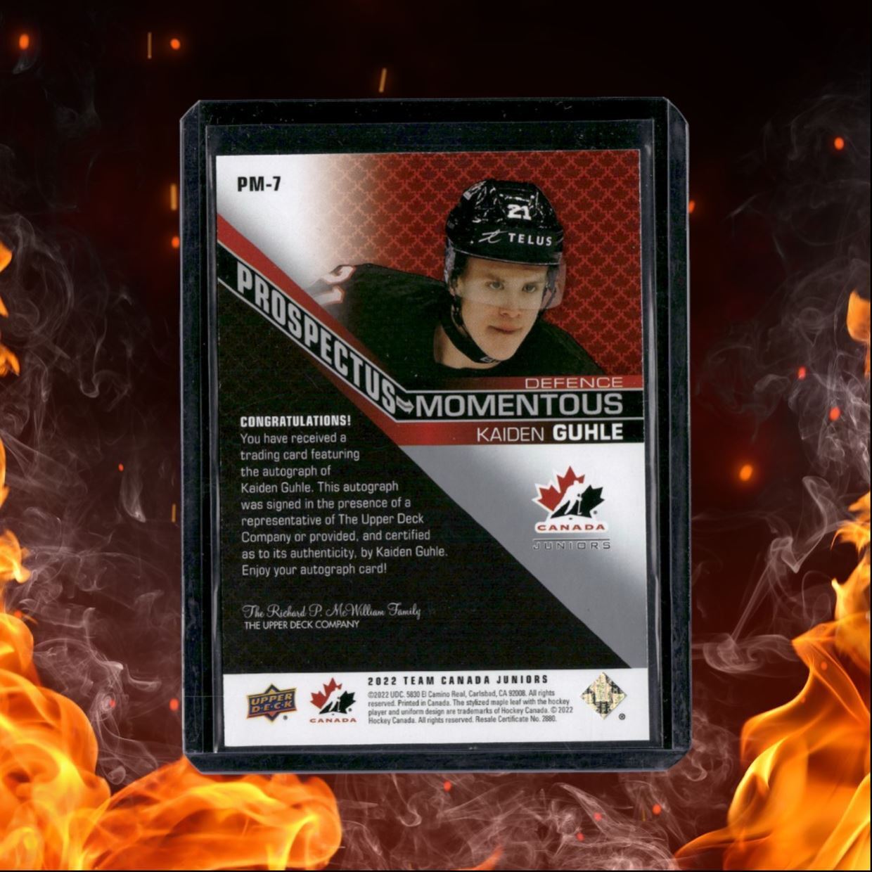 2022-23 Upper Deck Team Canada Juniors Kaiden Guhle Prospectus Momentous Auto
