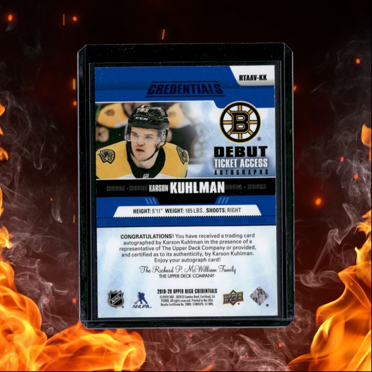 2019-20 Upper Deck Credentials Karson Kuhlman Debut Ticket Blue Rookie Auto