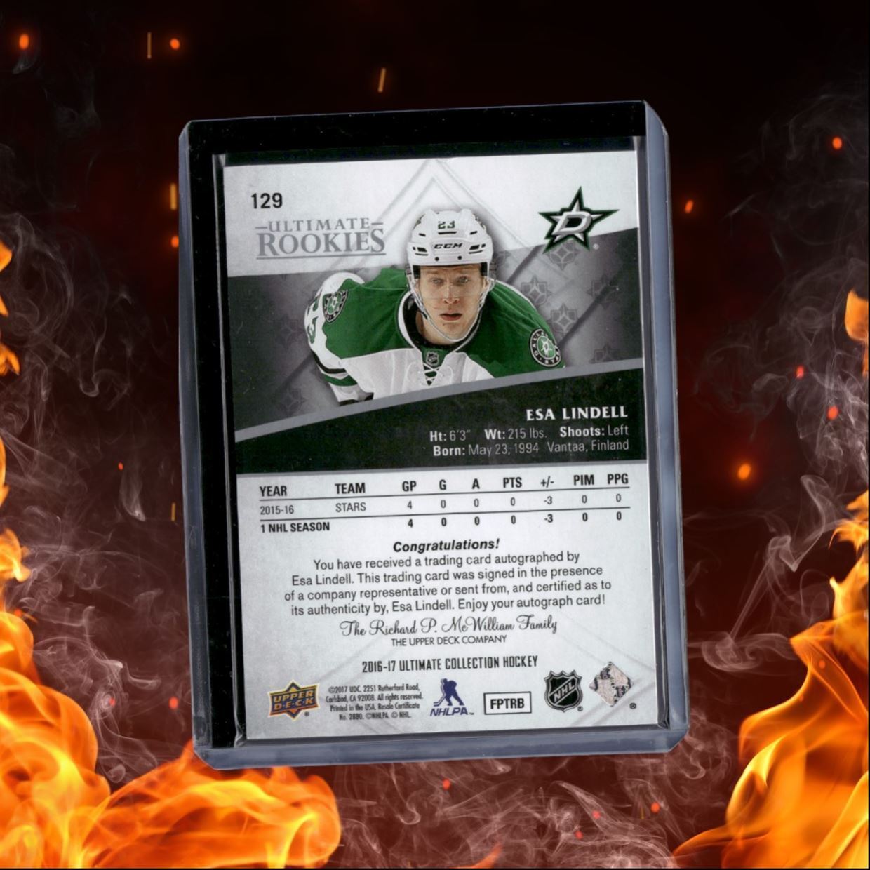 2016-17 Upper Deck Ultimate Esa Lindell Auto 049/299 #129