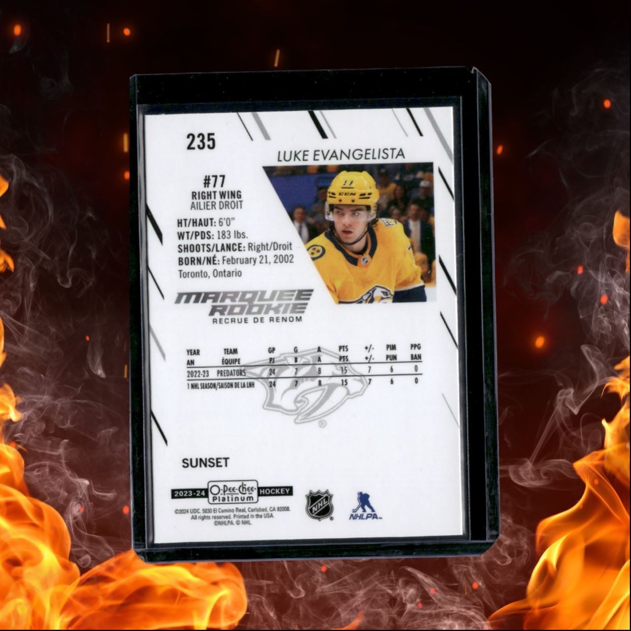 2023-24 O-Pee-Chee Platinum Luke Evangelista Sunset Marquee Rookie #235