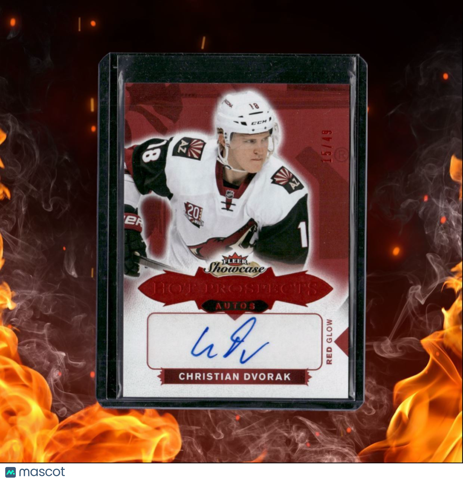 2016-17 Fleer Showcase Christian Dvorak Hot Prospects Red Glow Rookie Auto 15/49