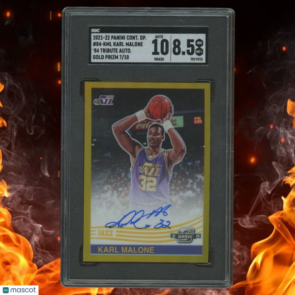 2021-22 Contenders Optic KARL MALONE Auto '84 Tribute /10 Gold Prizm SGC 8.5 #84