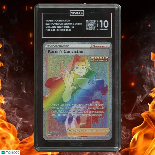 Pokemon Chilling Reign KAREN'S CONVICTION Secret Rare Full Art 216/198 TAG 10