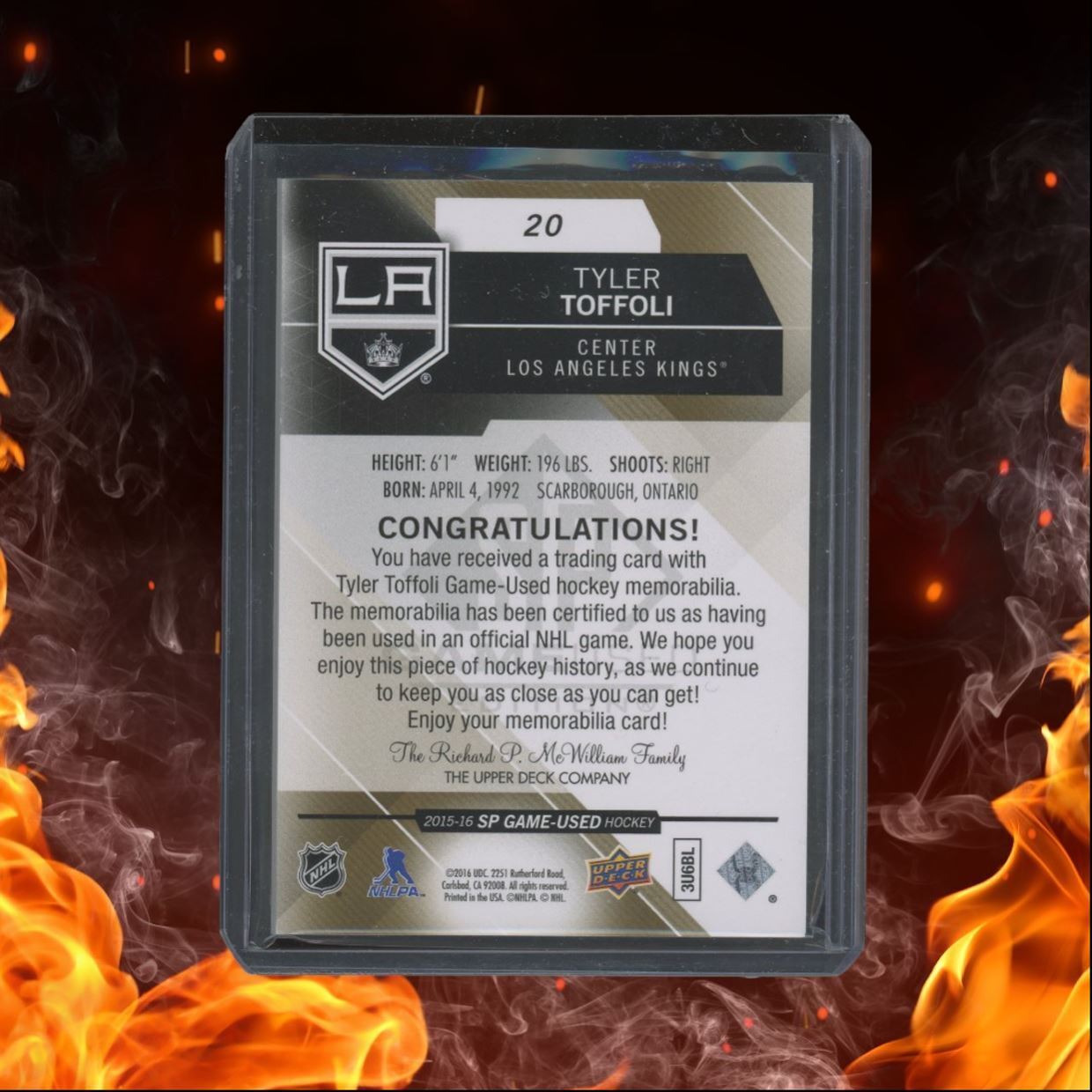 2015-16 SP Game Used Tyler Toffoli Jersey Gold 3 Color Auto 41/49 #20