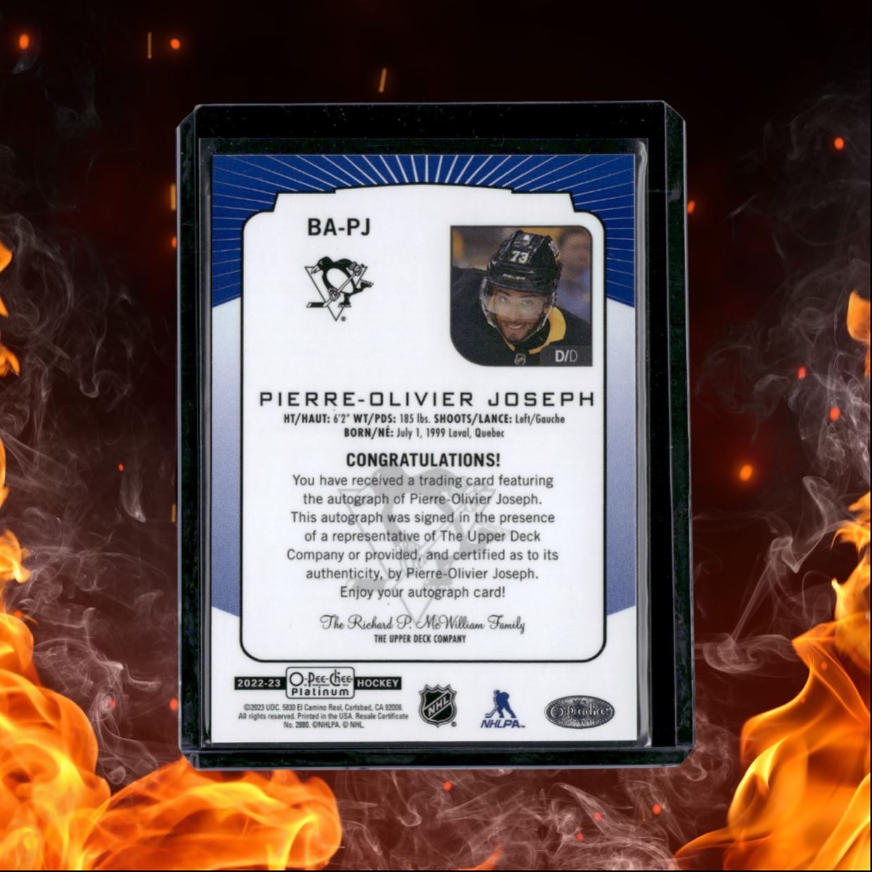 2022-23 O-Pee-Chee Platinum Pierre-Olivier Joseph Blue Rainbow Auto #BA-PJ