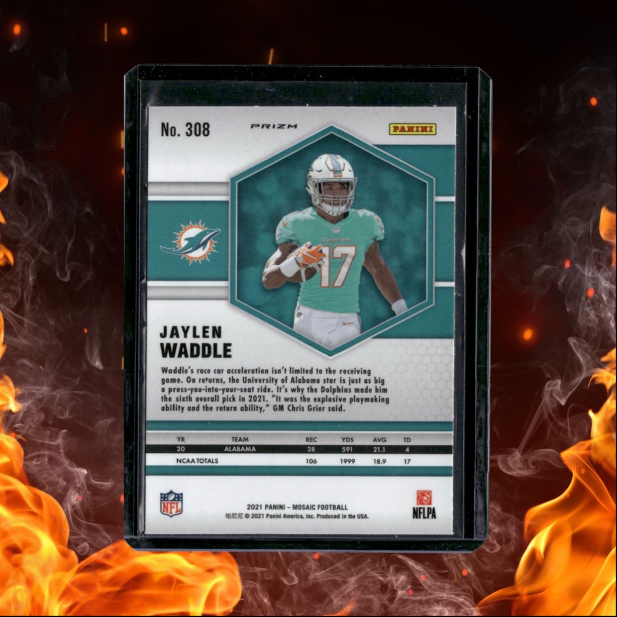 2021 Panini Mosaic Jaylen Waddle Reactive Pink Prizm Rookie #308
