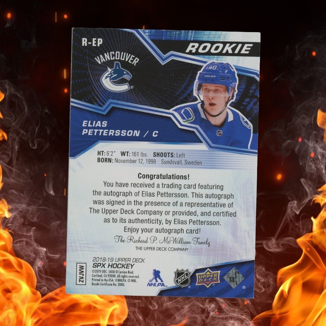 2018-19 Upper Deck SPx ELIAS PETTERSSON Rookie Auto /149 #R-EP