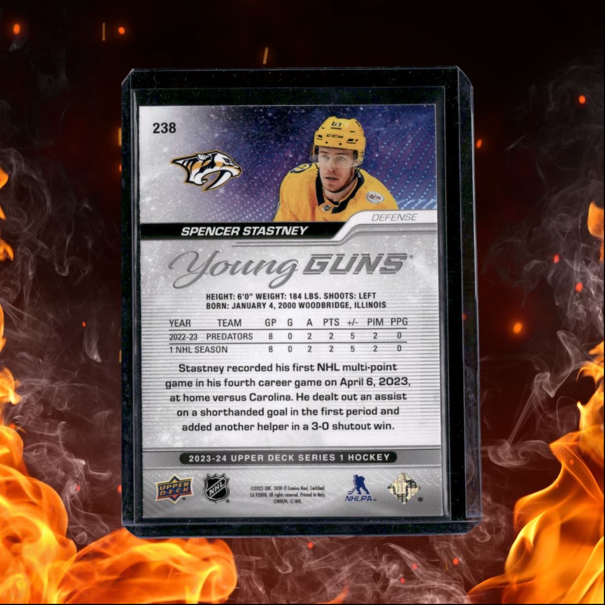 2023-24 Upper Deck Spencer Stastney Outburst Silver Young Guns Rookie #238