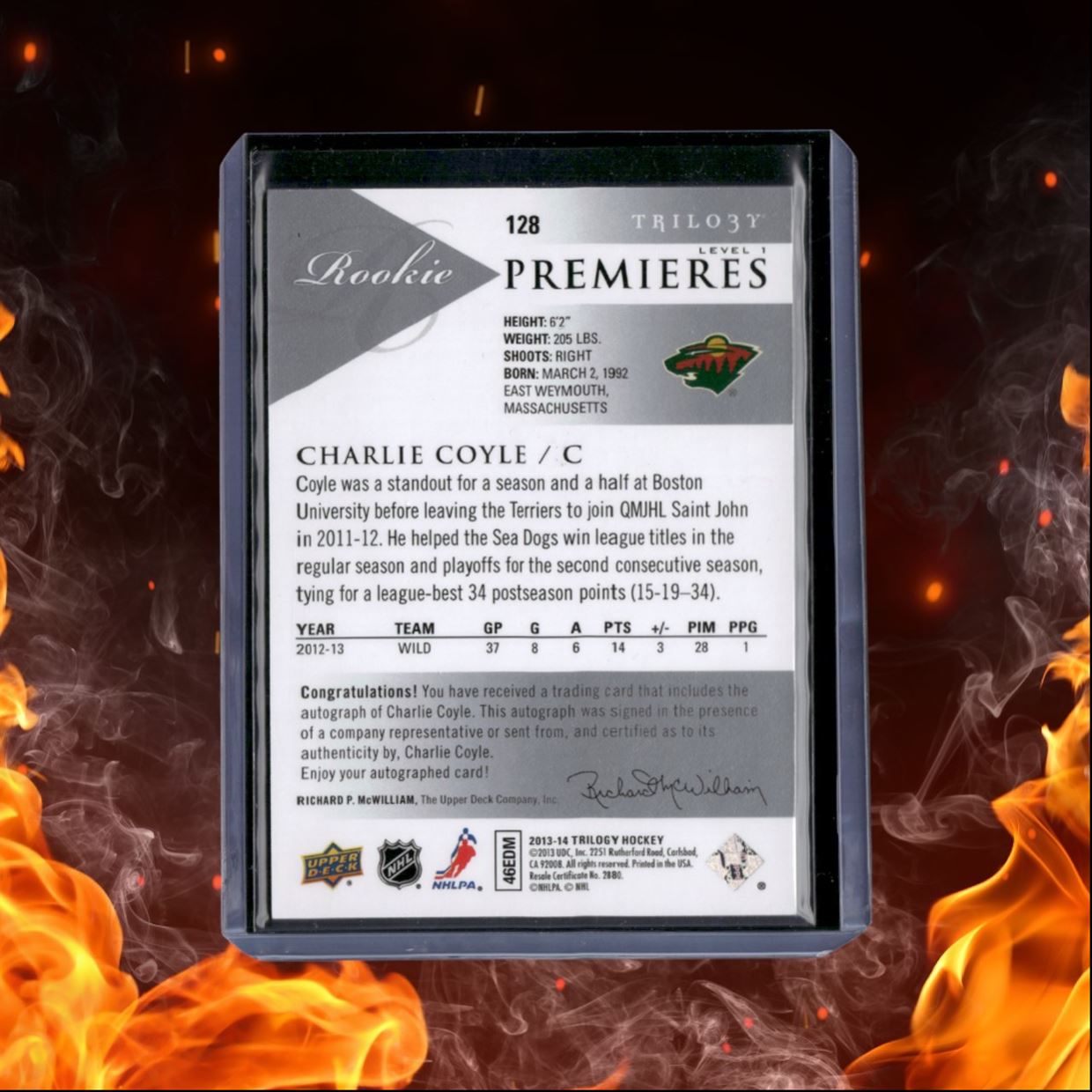 2013-14 Upper Deck Trilogy Charlie Coyle Premieres Level 1 Rookie Auto 608/699
