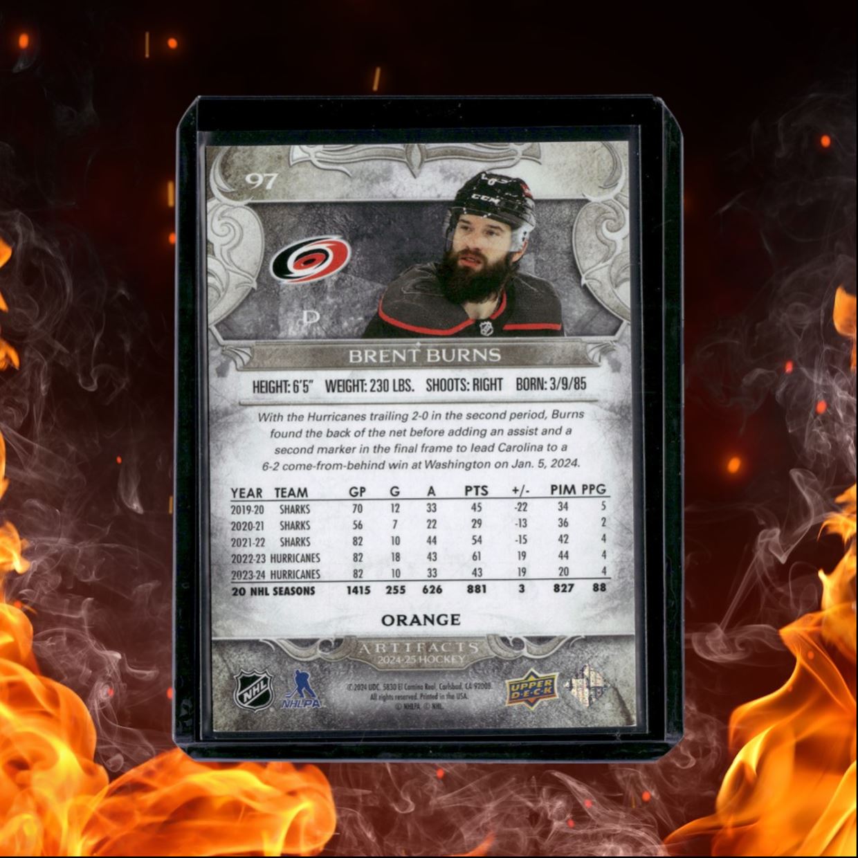 2024-25 Upper Deck Artifacts Brent Burns Orange 38/65 #97