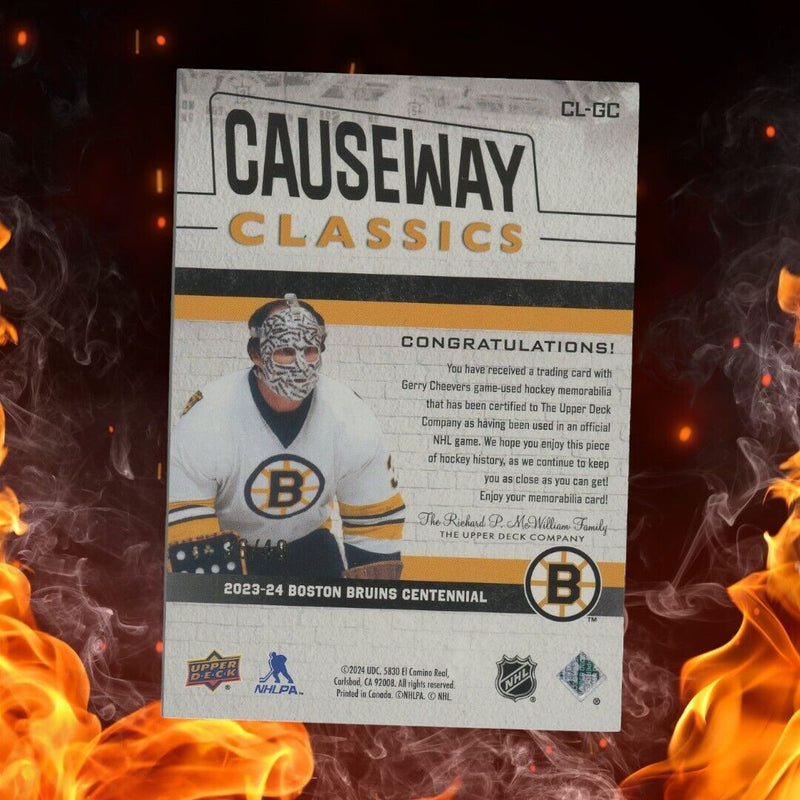 2023-24 Boston Bruins Centennial GERRY CHEEVERS Pad Relic /49 Causeway Classics