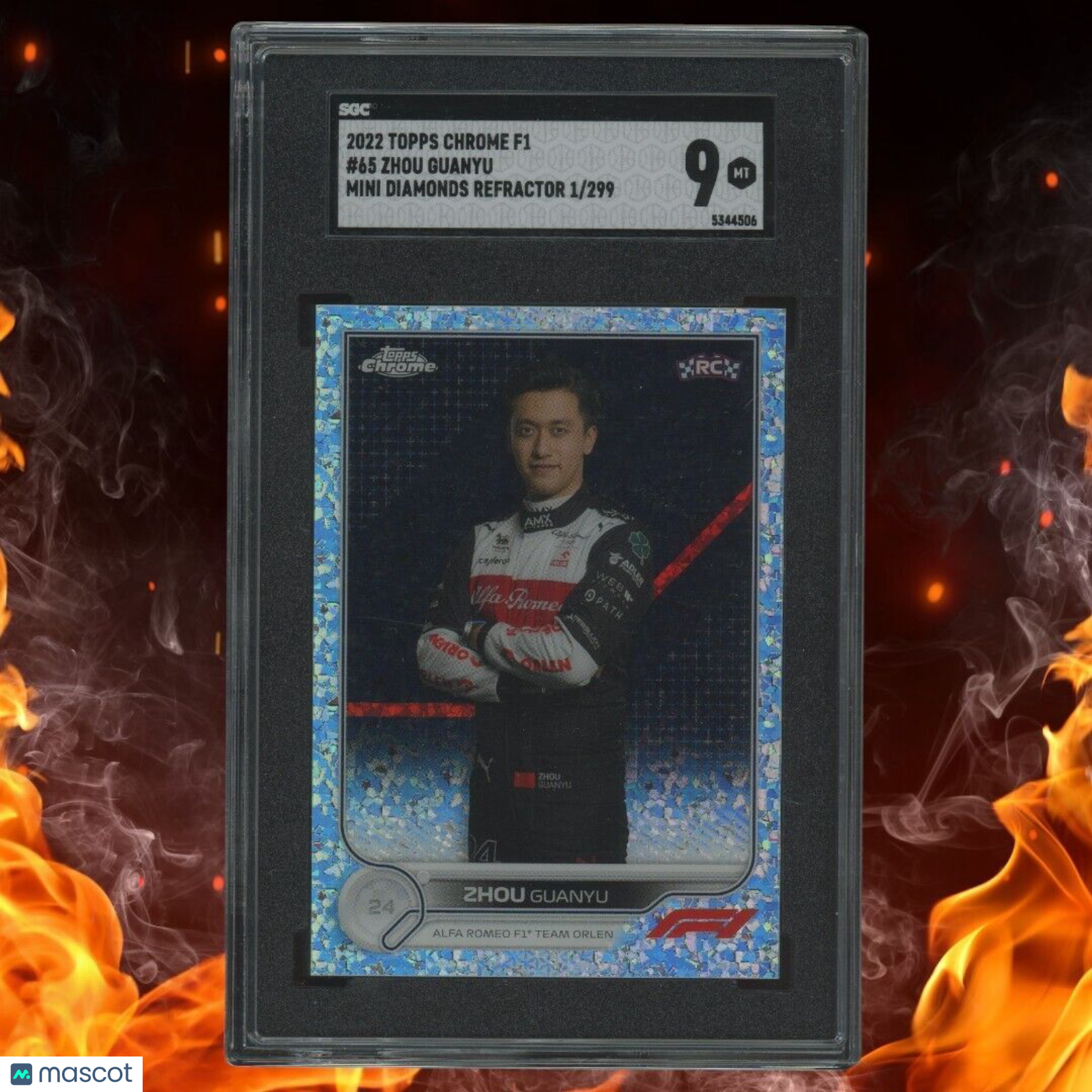 2022 Topps Chrome F1 ZHOU GUANYU Rookie 1/299 Mini Diamonds Refractor SGC 9 #65