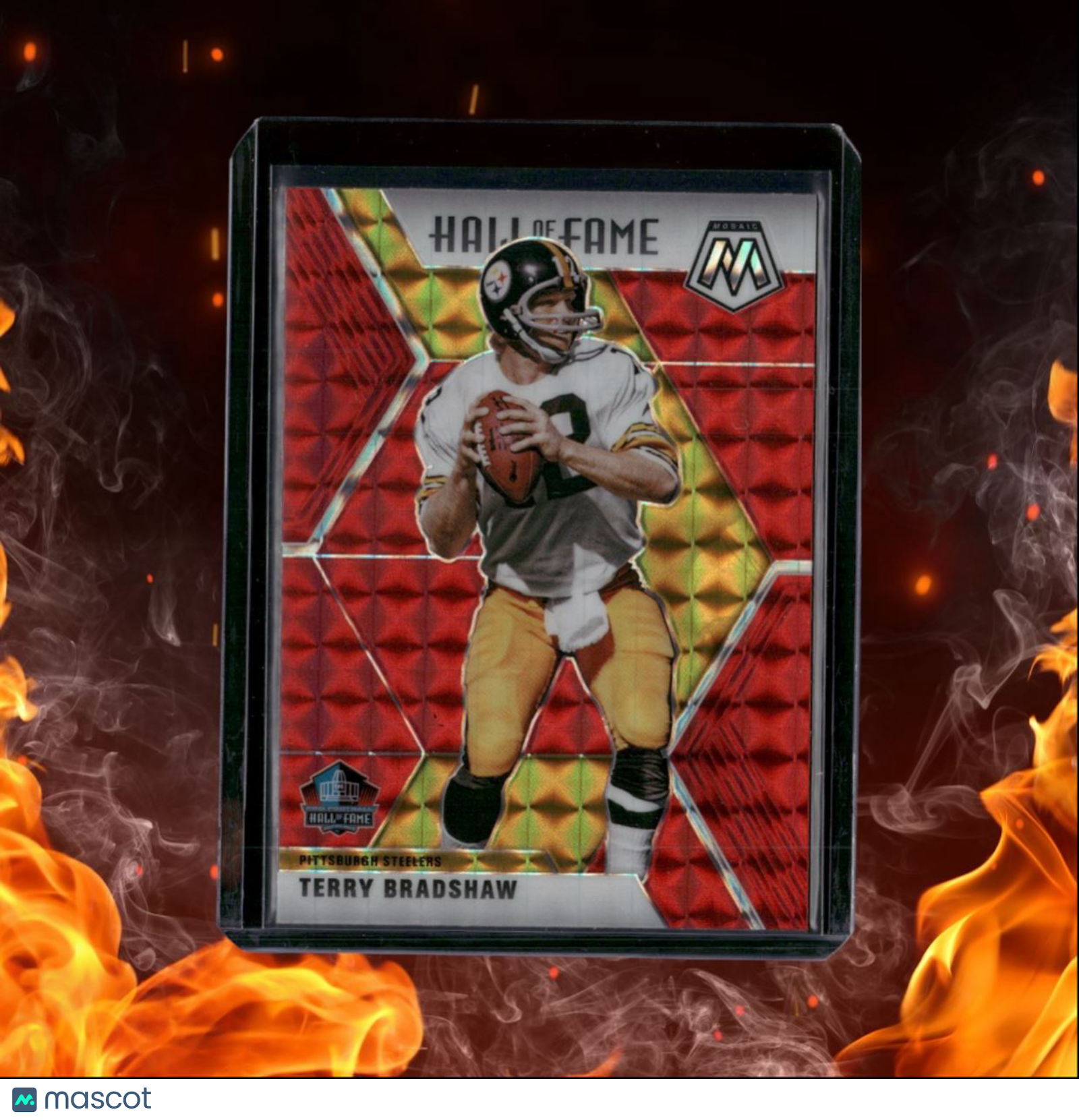 2020 Panini Mosaic Terry Bradshaw Hall of Fame Red Orange Mosaic Prizm #286