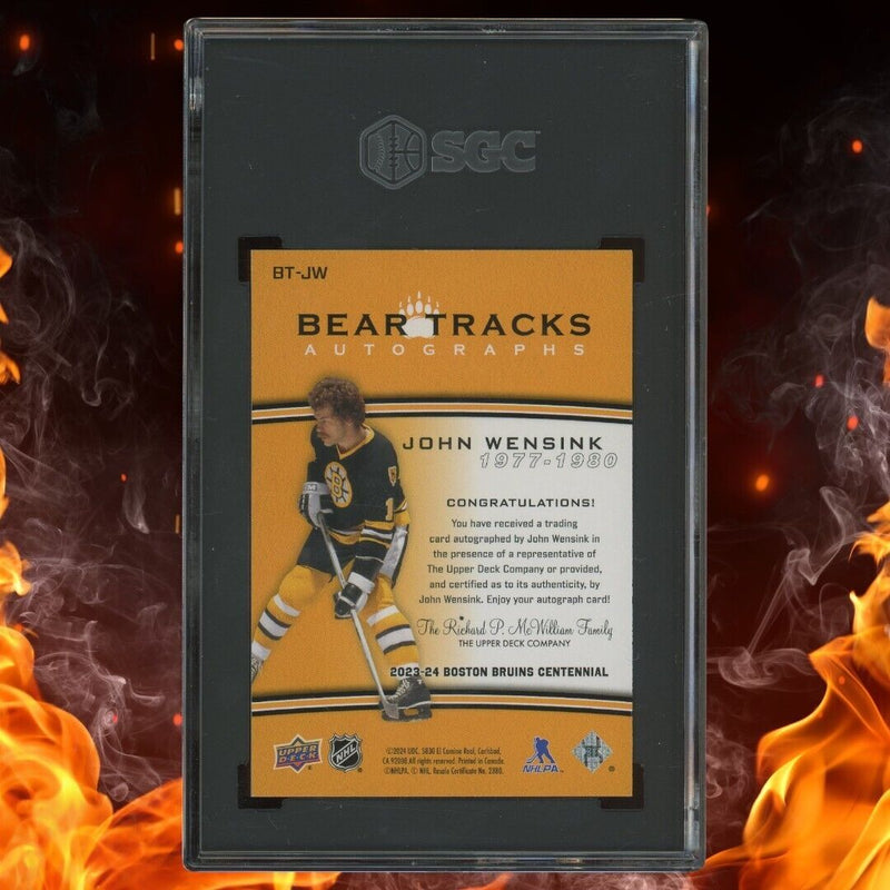 2023-24 UD Boston Bruins Centennial JOHN WENSINK Bear Tracks Auto SGC 10