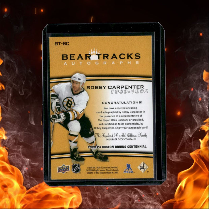 2023-24 Upper Deck Boston Bruins Centennial Bobby Carpenter Bear Tracks Auto