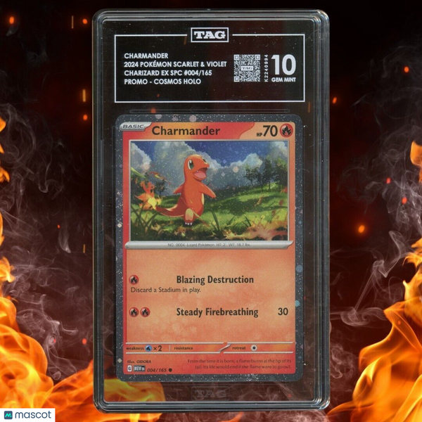 Pokemon Charizard EX SPC CHARMANDER Promo Cosmo Holo 004/165 TAG 10