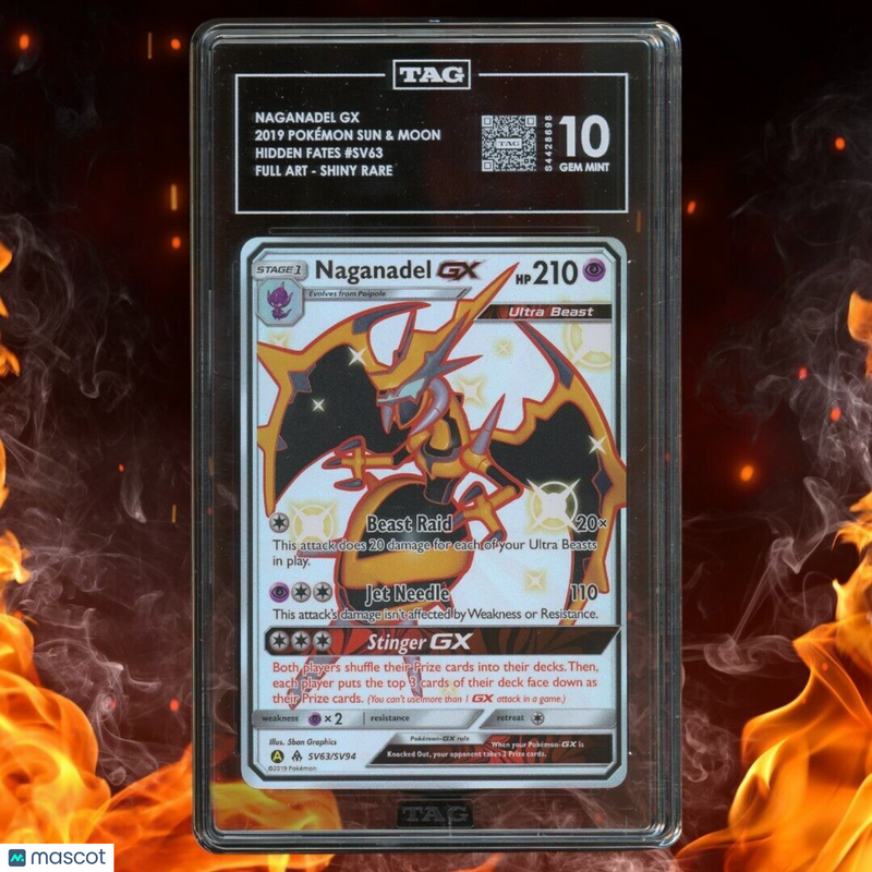 Pokemon Hidden Fates NAGANADEL GX Full Art Shiny Rare SV63/SV94 TAG 10