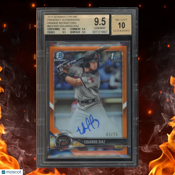 2018 Bowman Chrome EDUARDO DIAZ 1st Bowman Auto /25 Orange Refractor BGS 9.5