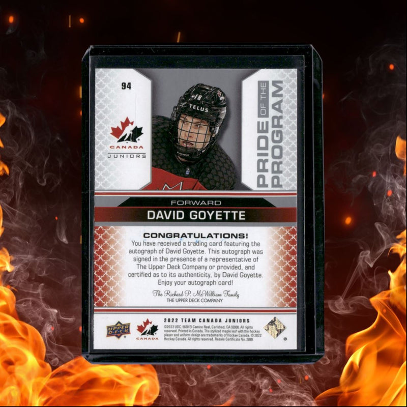 2022-23 Upper Deck Team Canada Juniors David Goyette Pride of the Program Auto