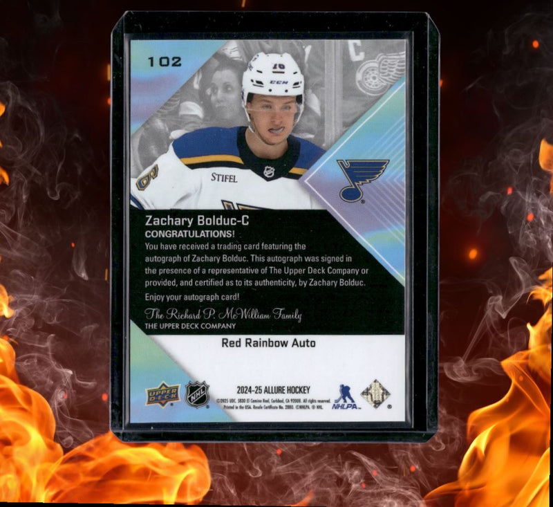 2024-25 Upper Deck Allure Zachary Bolduc Red Rainbow Rookie Auto