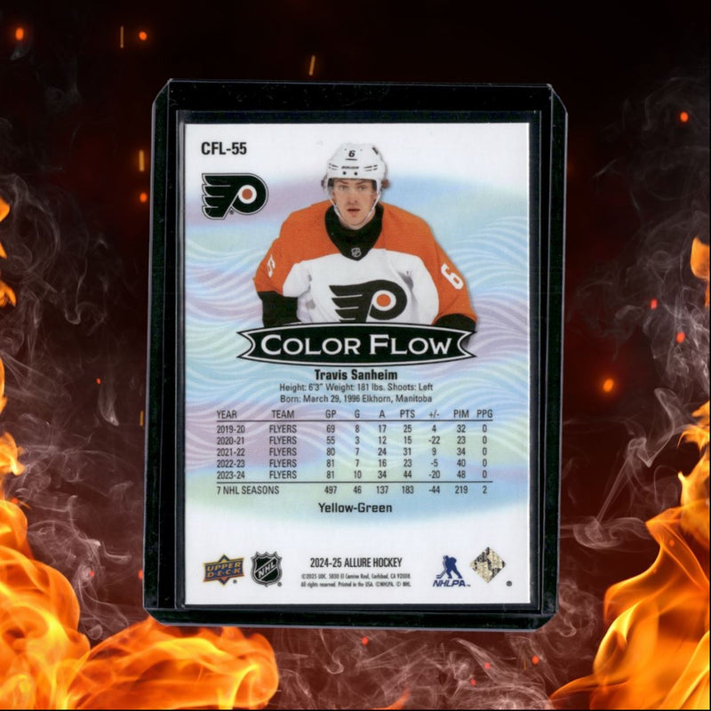 2024-25 Upper Deck Allure Travis Sanheim Color Flow Yellow Green