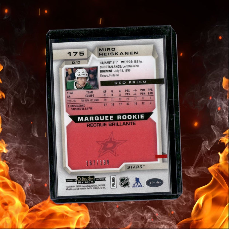 2018-19 O-Pee-Chee Platinum Miro Heiskanen Red Prism Marquee Rookie 167/199
