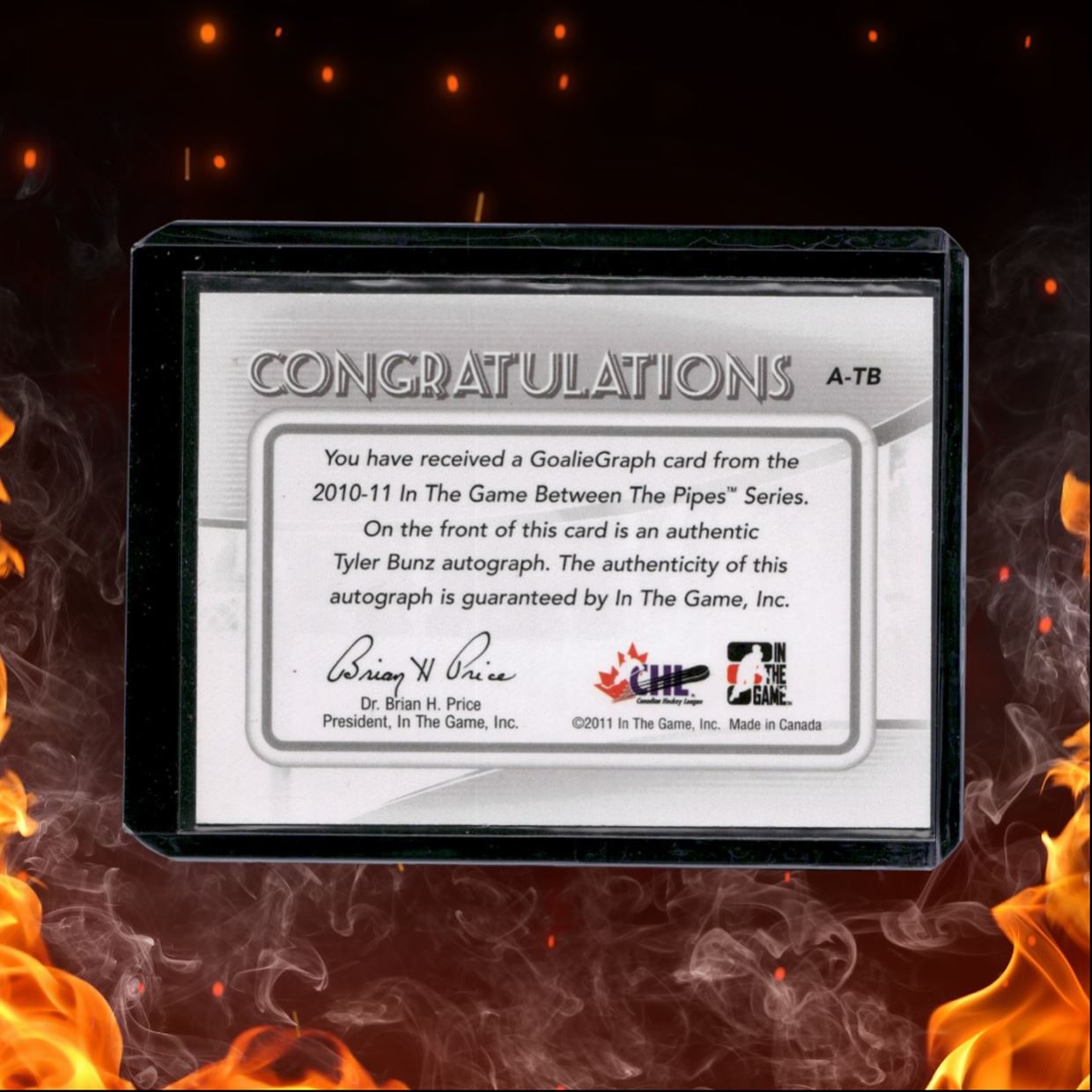 2010-11 In The Game Between Pipes Tyler Bunz Future Stars Goaliegraph Auto #A-TB