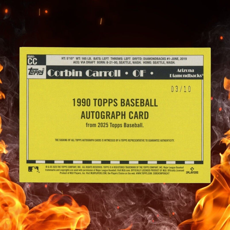 2025 Topps Series 1 CORBIN CARROLL Retro Auto /10 1990 Design Orange