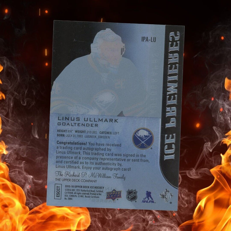2015-16 Upper Deck Ice LINUS ULLMARK Rookie Auto /499 Premieres