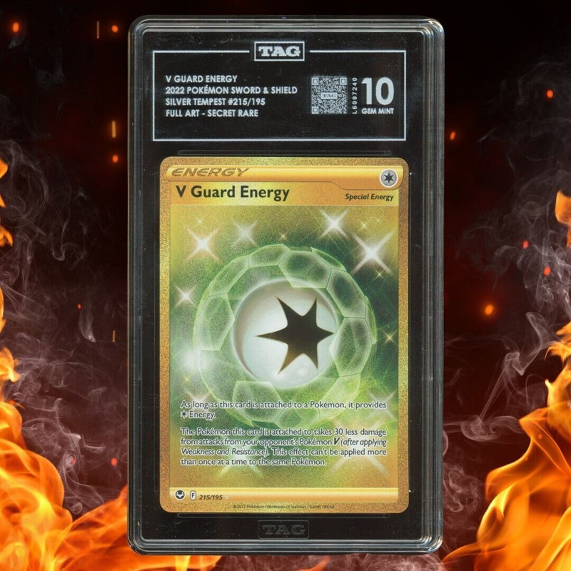 Pokemon Silver Tempest V GUARD ENERGY Secret Rare Gold 215/195 TAG 10