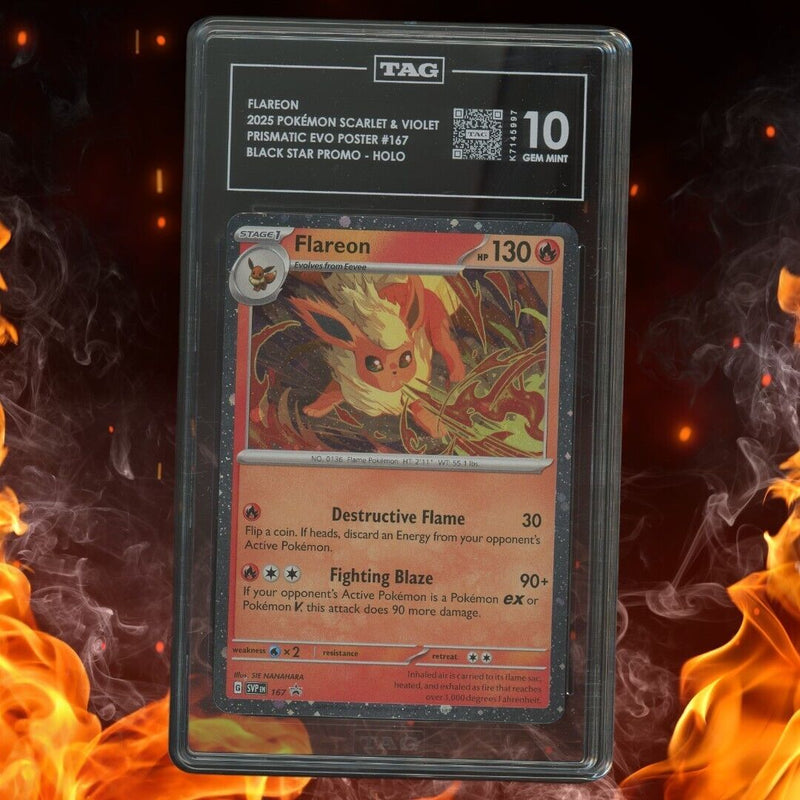 Pokemon Prismatic Evolution Poster FLAREON Black Star Promo Holo