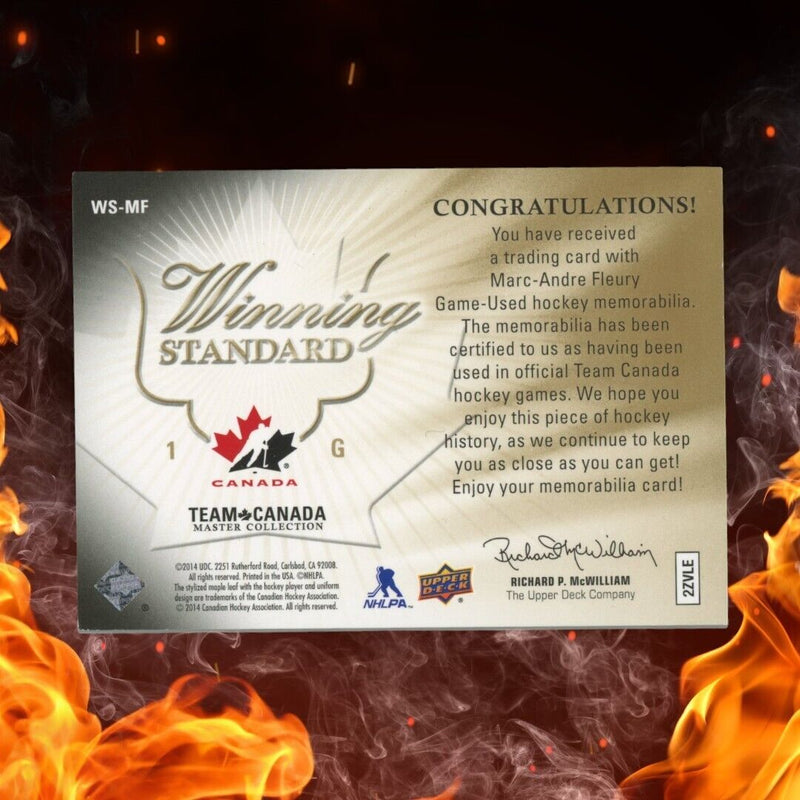 2014 Upper Deck Team Canada Master MARC-ANDRE FLEURY Quad Patch Winning Standard