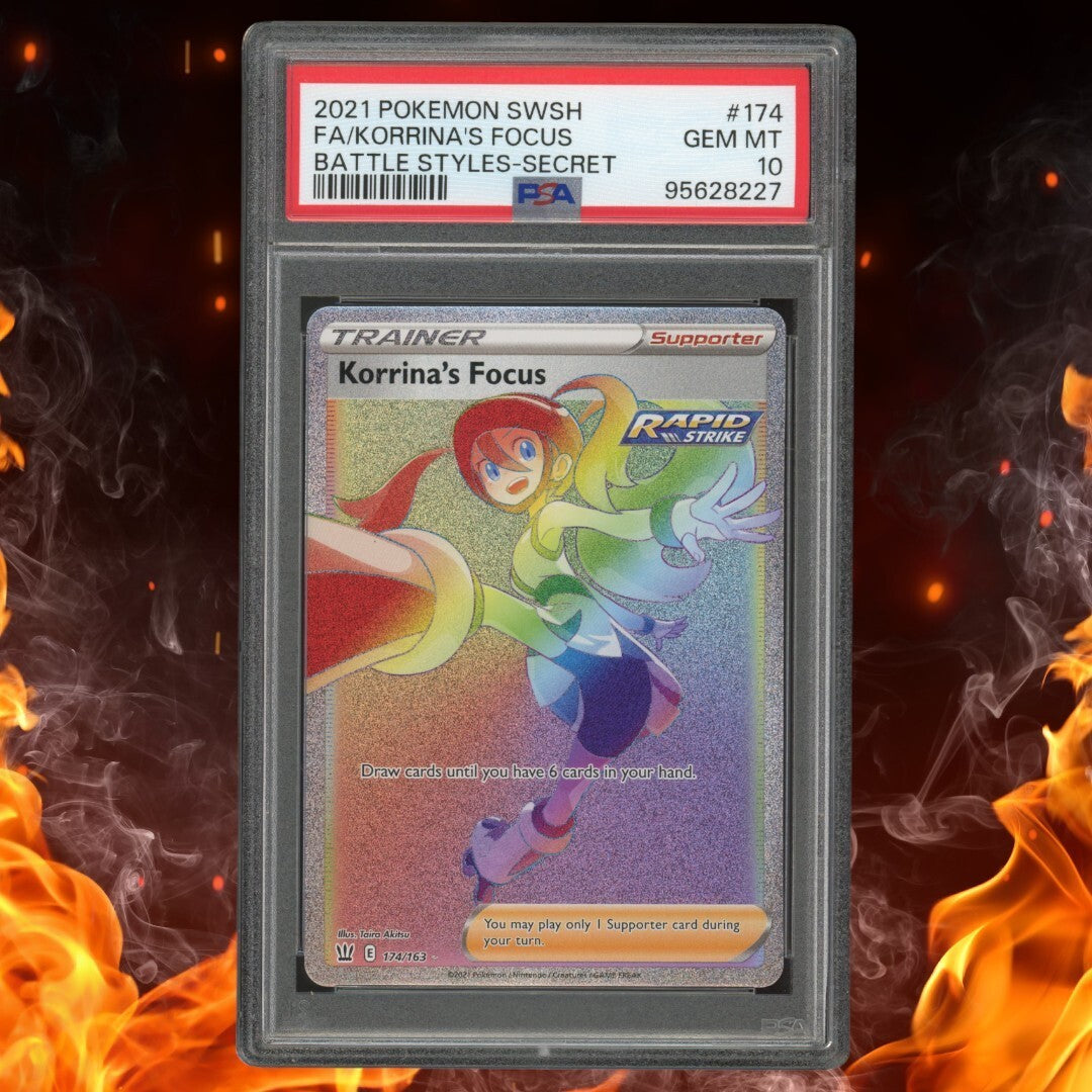 Pokemon Battle Styles KORRINA'S FOCUS Secret Rare Rainbow 174/163 PSA 10