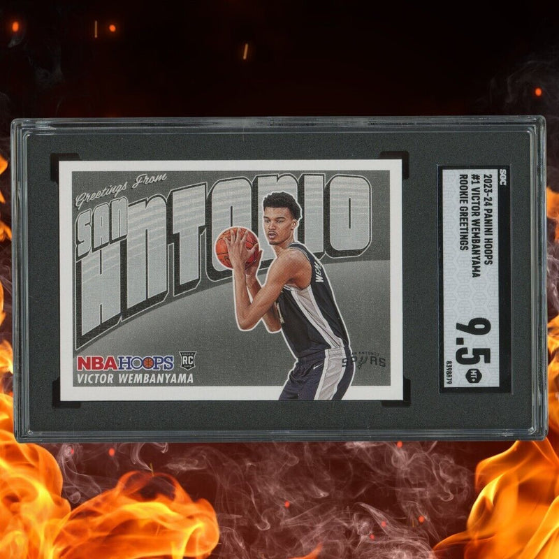 2023-24 Panini NBA Hoops VICTOR WEMBANYAMA Rookie Greetings SGC 9.5