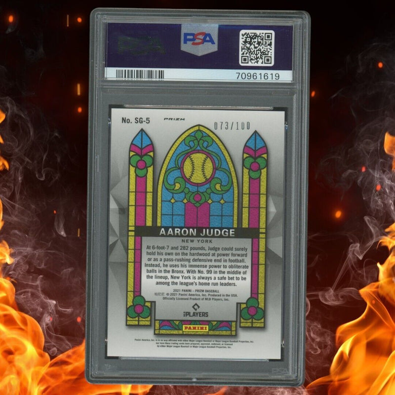 2021 Panini Prizm AARON JUDGE Stained Glass /100 Neon Orange Prizm PSA 10