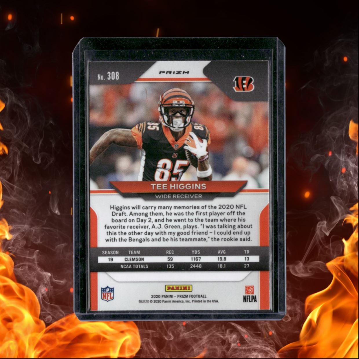 2020 Panini Prizm Tee Higgins No Huddle Orange Prizm Rookie #308