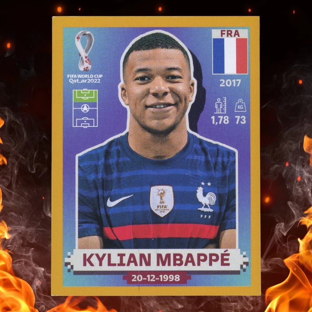 2022 Panini FIFA World Cup Qatar Sticker KYLIAN MBAPPE Gold Border