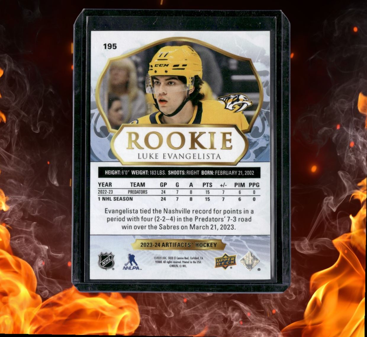 2023-24 Upper Deck Artifacts Luke Evangelista Royal Blue Rookie 153/199 #195